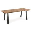 Tavolo Aron rettangolare, con gambe in acciaio, piano in legno di acacia, stile moderno