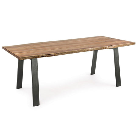 Tavolo Aron rettangolare, con gambe in acciaio, piano in legno di acacia, stile moderno