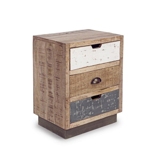 Comodino Tudor per camera, Struttura In Mango, Base In Acciaio