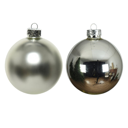 Palline per albero di natale in vetro color argento da 8 cm, tubo da 6 pezzi