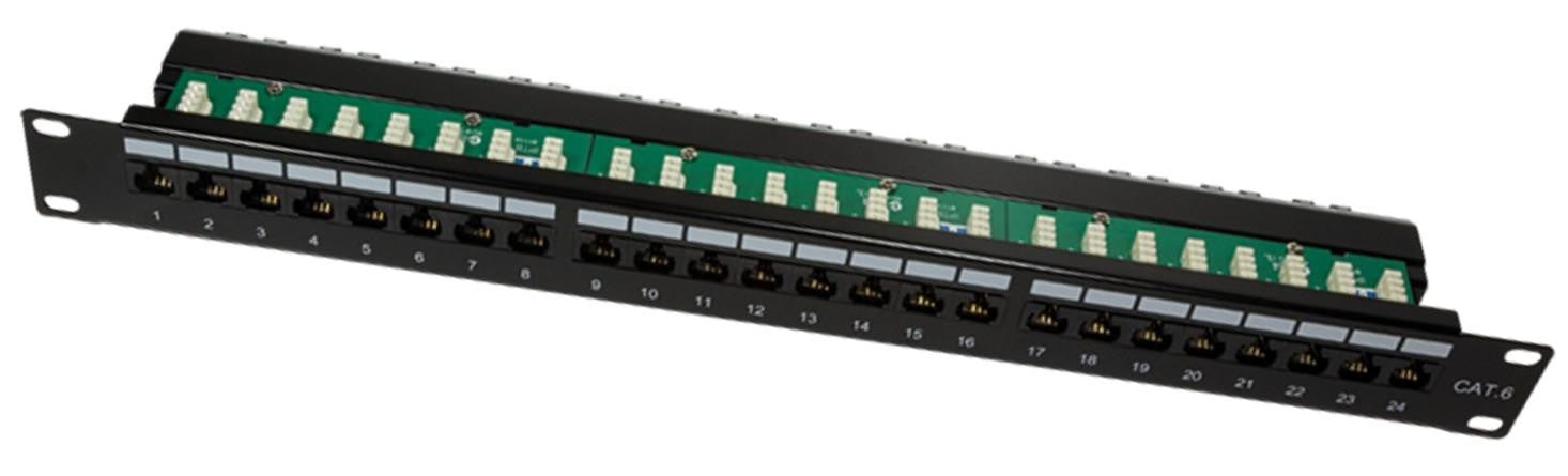 Pannello Patch 24 Posti 1HE Cat.6 Classe E UTP Nero