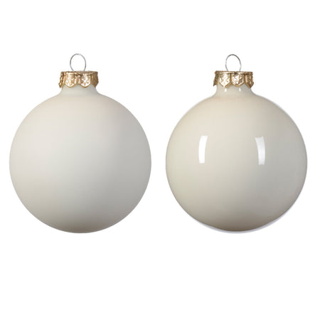 Palline per albero di natale in vetro color bianco lana da 8 cm, tubo da 6 pezzi
