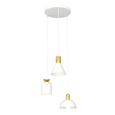 Lampadario 3 Luci Fox Base Tonda Acciaio E Paralumi Forme Varie Bianco Oro