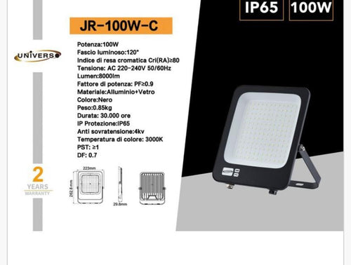 PROIETTORE A LED 100W FARO A LED 100W LUCE BIANCA LED SOTTILE FARO SLIM