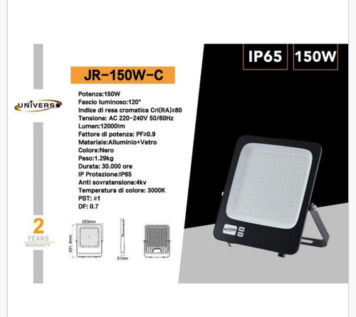PROIETTORE A LED 150W FARO A LED 150W LUCE BIANCA LOED SOTTILE FARO SLIM
