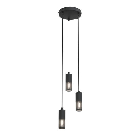 Lampadario Moderno 3 Luci Melt Cilindri Con Rete In Acciaio Nero