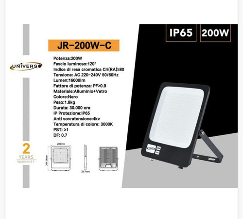 PROIETTORE A LED 200W FARO A LED 200W LUCE BIANCA LED SOTTILE FARO SLIM