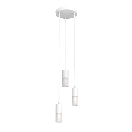 Lampadario Moderno 3 Luci Melt Cilindri Con Rete In Acciaio Bianco