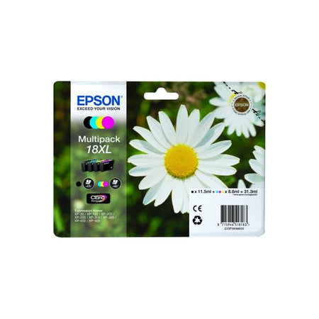C13T18164020 Cartuccia Ink Originale Nera Ciano Magenta Gialla per Epson XP212/215/225/312/315/322/325/412/415/422/425 Capacità 470 Pagine Blister 4 pezzi