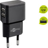 Caricatore da Muro 2 porte USB-A Slim Design 12W Nero