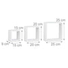 Set 3 Mensole da Parete Cubo in Legno MDF Moderne con 2 Ripiani Bianco