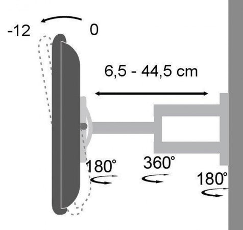 Supporto a muro per TV LED LCD 19-37'' inclinabile 3 snodi nero