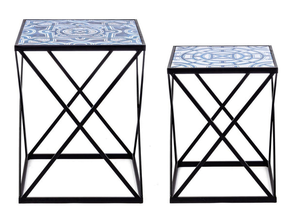 Tavolini "Neapolis" struttura in acciaio piano in MDF per arredamento set da 2