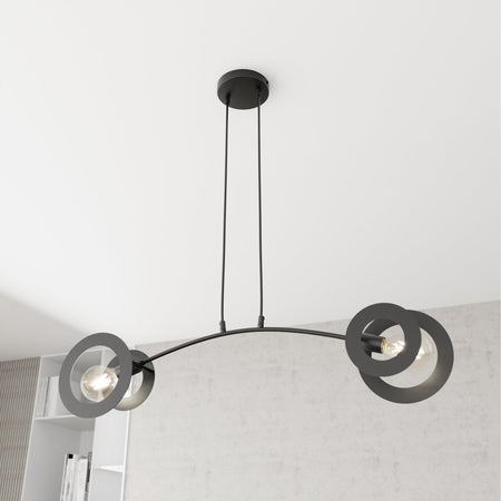 Lampadario 2 Luci Euforia In Acciaio Nero A Bracci E Diffusori A Doppio Cerchio
