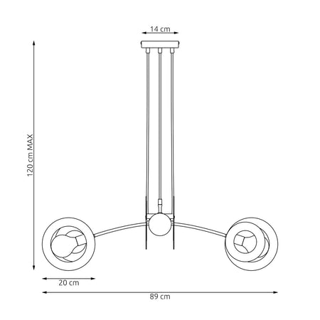 Lampadario 4 Luci Euforia In Acciaio Nero A Bracci E Diffusori A Doppio Cerchio