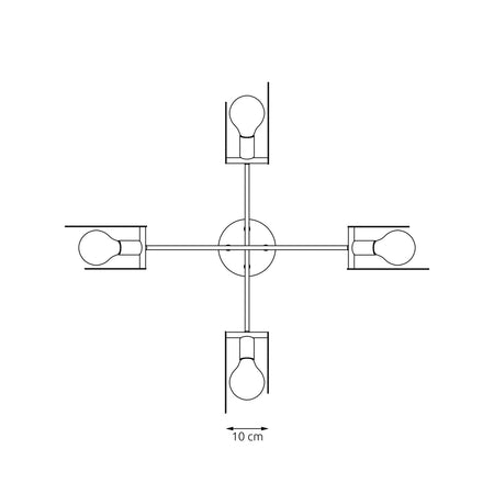 Lampadario 4 Luci Euforia In Acciaio Nero A Bracci E Diffusori A Doppio Cerchio