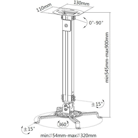 Supporto a Soffitto per Proiettori Estensione 545-900 mm Silver