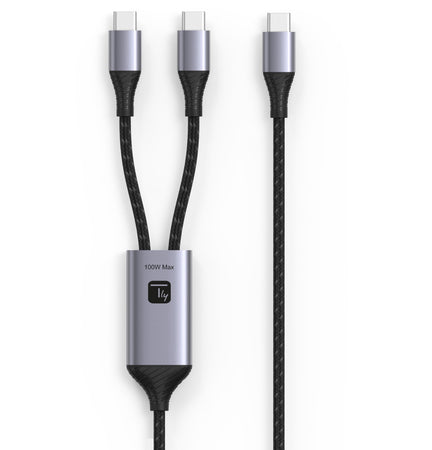 Cavo di Ricarica Sdoppiatore USB-C&trade Maschio a Due USB-C&trade Maschio 100W 1,5m