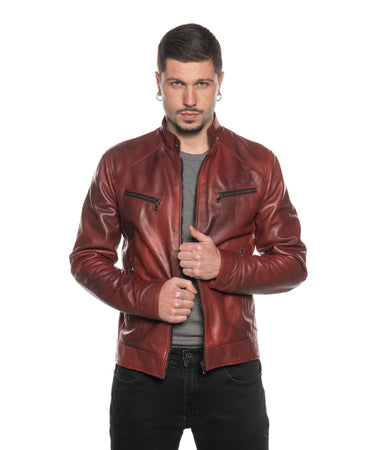 U06 - Giacca Uomo Bordeaux in vera pelle