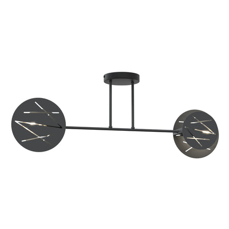 Plafoniera 2 Luci Frick In Acciaio Nero A Bracci E Diffusori A Cerchio