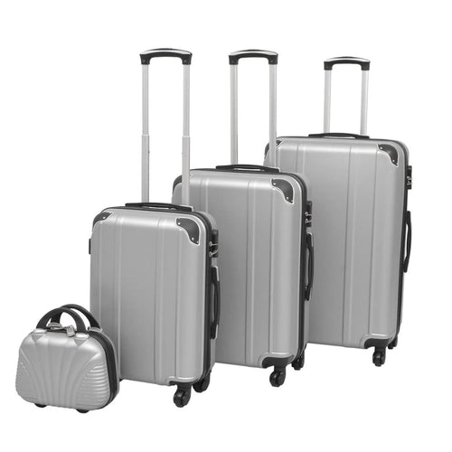 Set Viaggio 4 Pezzi Trolley Rigidi Argento con Bagaglio a Mano Incluso
