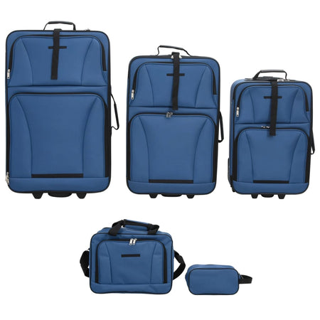 Set Valigie da Viaggio 5 pezzi in Tessuto Rivestito in PVC Blu