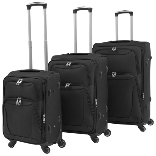 3 pezzi Set di Valigie Trolley Morbide Tessuto Oxford rivestito in PVC Nere
