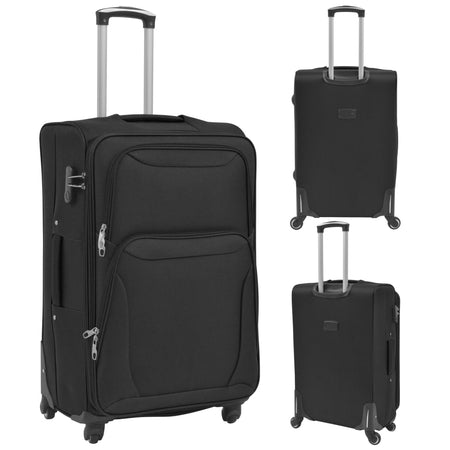 3 pezzi Set di Valigie Trolley Morbide Tessuto Oxford rivestito in PVC Nere