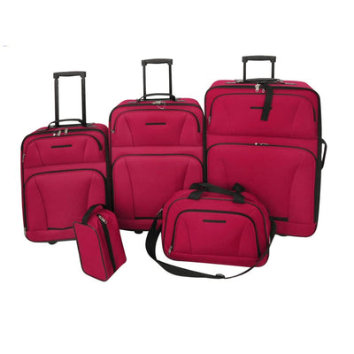 Set 5 pezzi da Viaggio Trolley e Borse con Manici Estraibili Rosso e Nero