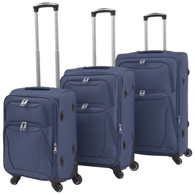 Set Valigie Trolley Morbide 3 pezzi Quattro Ruote Girevoli 360° Blu Marino