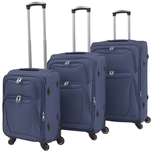 Set Valigie Trolley Morbide 3 pezzi Quattro Ruote Girevoli 360° Blu Marino