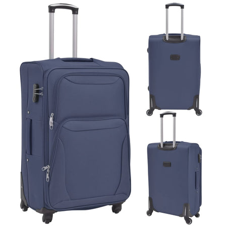 Set Valigie Trolley Morbide 3 pezzi Quattro Ruote Girevoli 360° Blu Marino