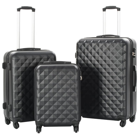 Set Trolley a Custodia Rigida 3 pz in ABS Quattro Ruote Girevoli 360° Nero