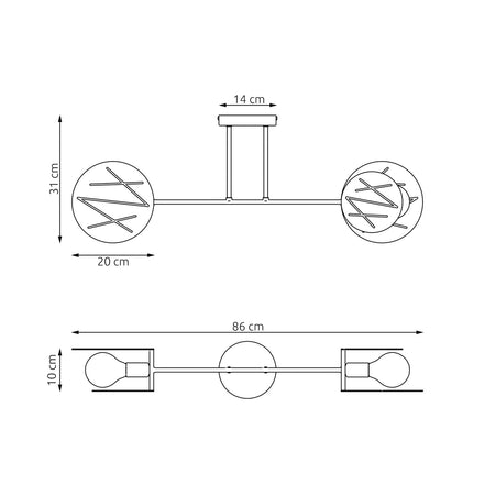 Plafoniera 2 Luci Frick In Acciaio Bianco A Bracci E Diffusori A Cerchio