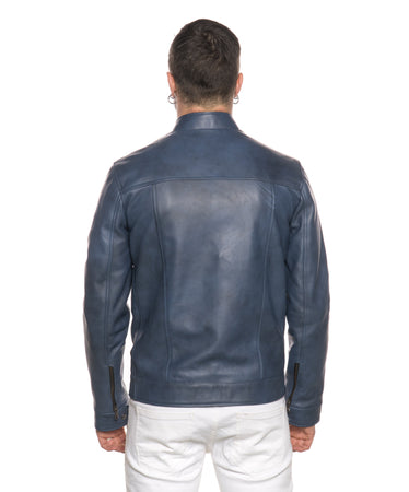U06 - Giacca Uomo Blu in vera pelle