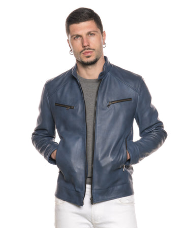 U06 - Giacca Uomo Blu in vera pelle