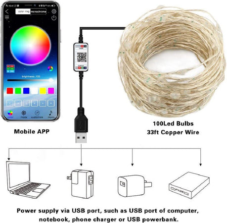 Luci Natalizie A Strisce Led App 10mt Usb Bluetooth Decorative Per Albero Natale