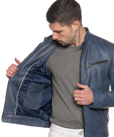 U06 - Giacca Uomo Blu in vera pelle