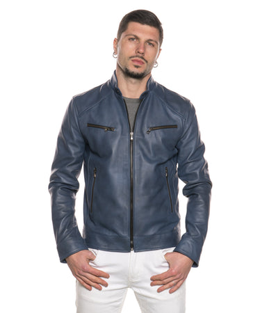 U06 - Giacca Uomo Blu in vera pelle