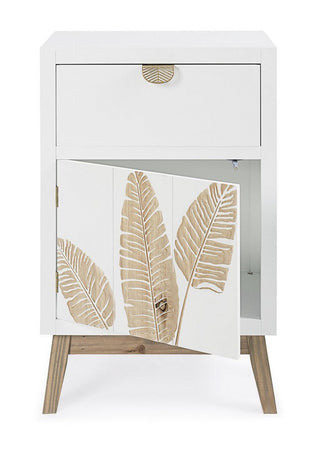 Comodino "Folium" per camera, Struttura In Abete E Mdf, Piano E Schienale In Mdf