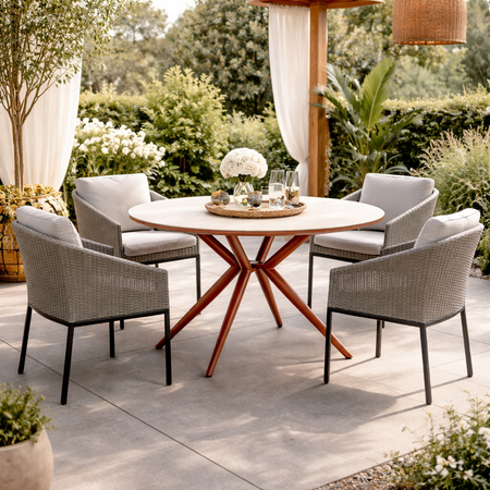 Tavolo "Cabas" con struttura in alluminio, piano in pietra sinterizzata, per arredo interno ed esterno