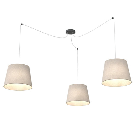 Sospensione 3 Luci Ascot Con Fermacavi E Paralumi Beige