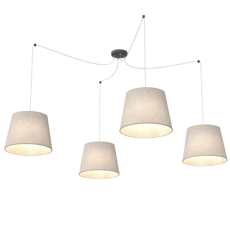 Sospensione 4 Luci Ascot Con Fermacavi E Paralumi Beige