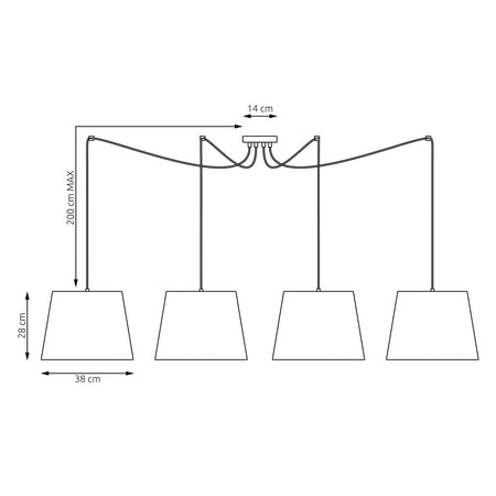 Sospensione 4 Luci Ascot Con Fermacavi E Paralumi Beige