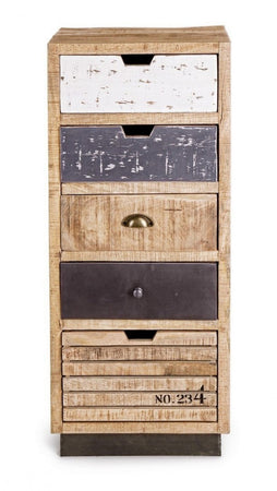 Cassettiera "Tudor" con struttura in mango e base in acciaio, 45 x 35 x110h cm