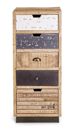 Cassettiera "Tudor" con struttura in mango e base in acciaio, 45 x 35 x110h cm