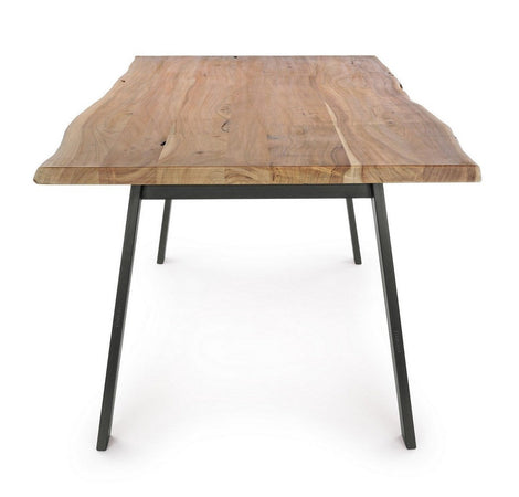 Tavolo Aron rettangolare, con gambe in acciaio, piano in legno di acacia, stile moderno