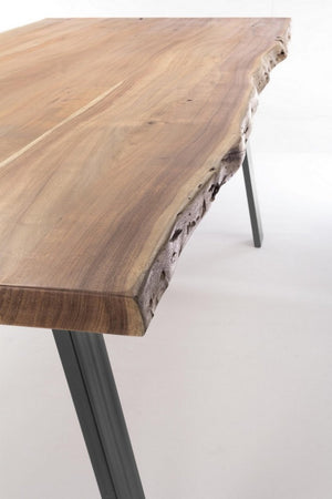 Tavolo Aron rettangolare, con gambe in acciaio, piano in legno di acacia, stile moderno