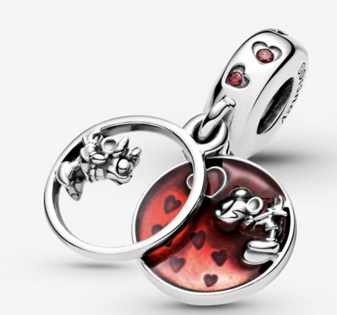 Pandora -Disney, Charm pendente Amore e baci con Mickey Mouse e Minnie