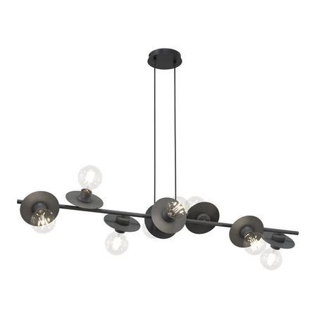 Lampadario 8 Luci Token In Acciaio Nero Con Barra E Diffusori A Piatti